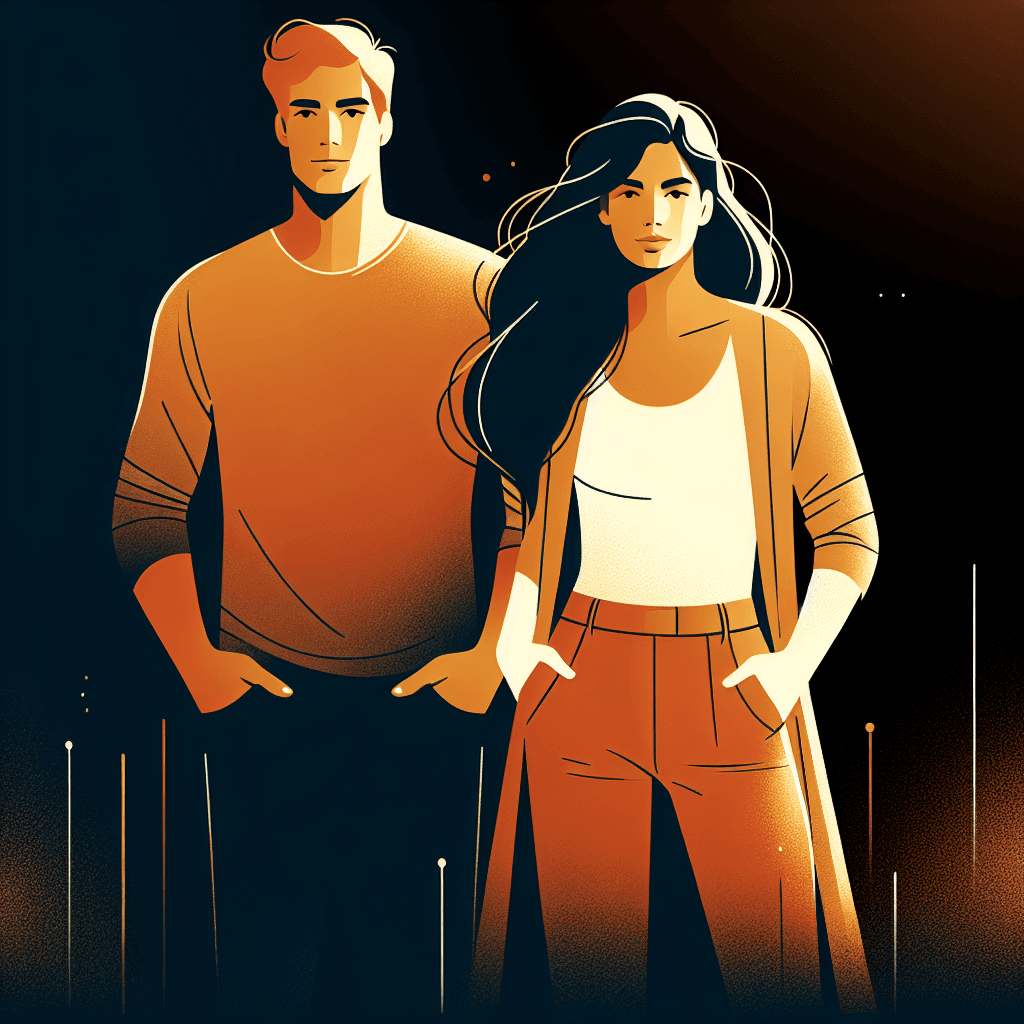 Two people standing side by side, relaxed and confident, representing secure attachment