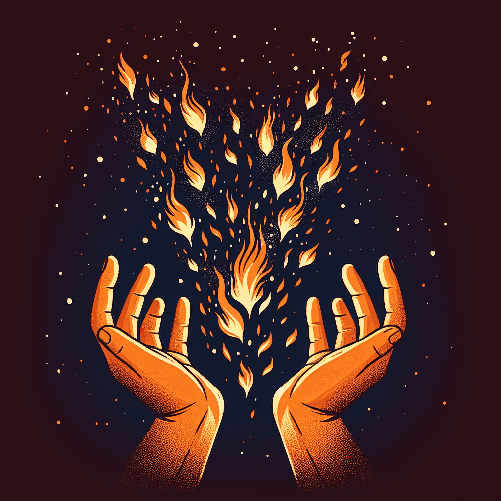 Two hands releasing glowing embers into the sky, symbolizing letting go of resentment