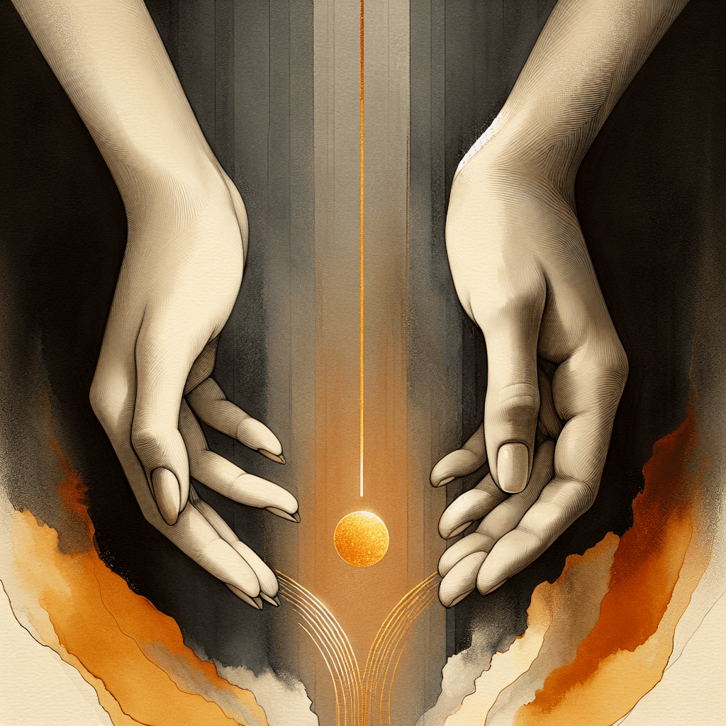 Two hands gently holding a glowing line between them, representing a healthy boundary