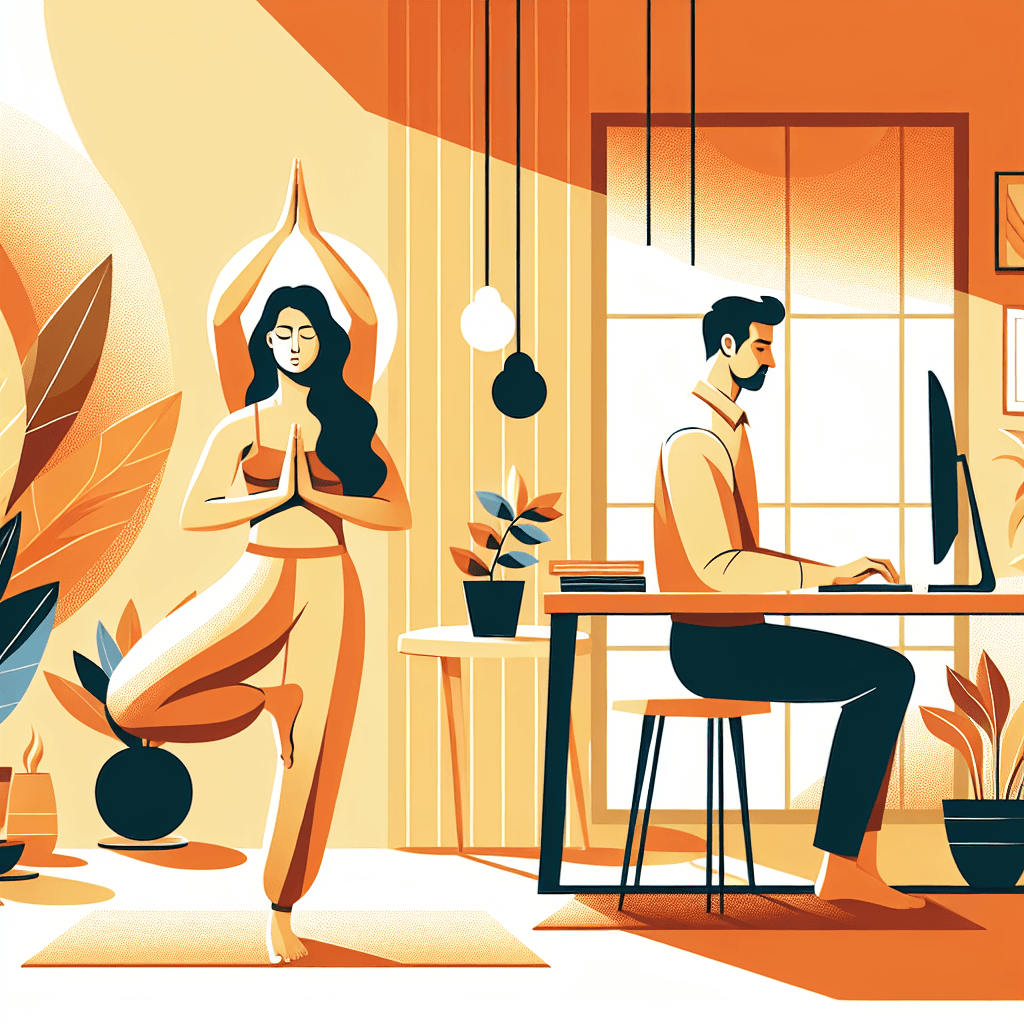 Two people in the same room each engaged in their own activities peacefully, warm amber tones