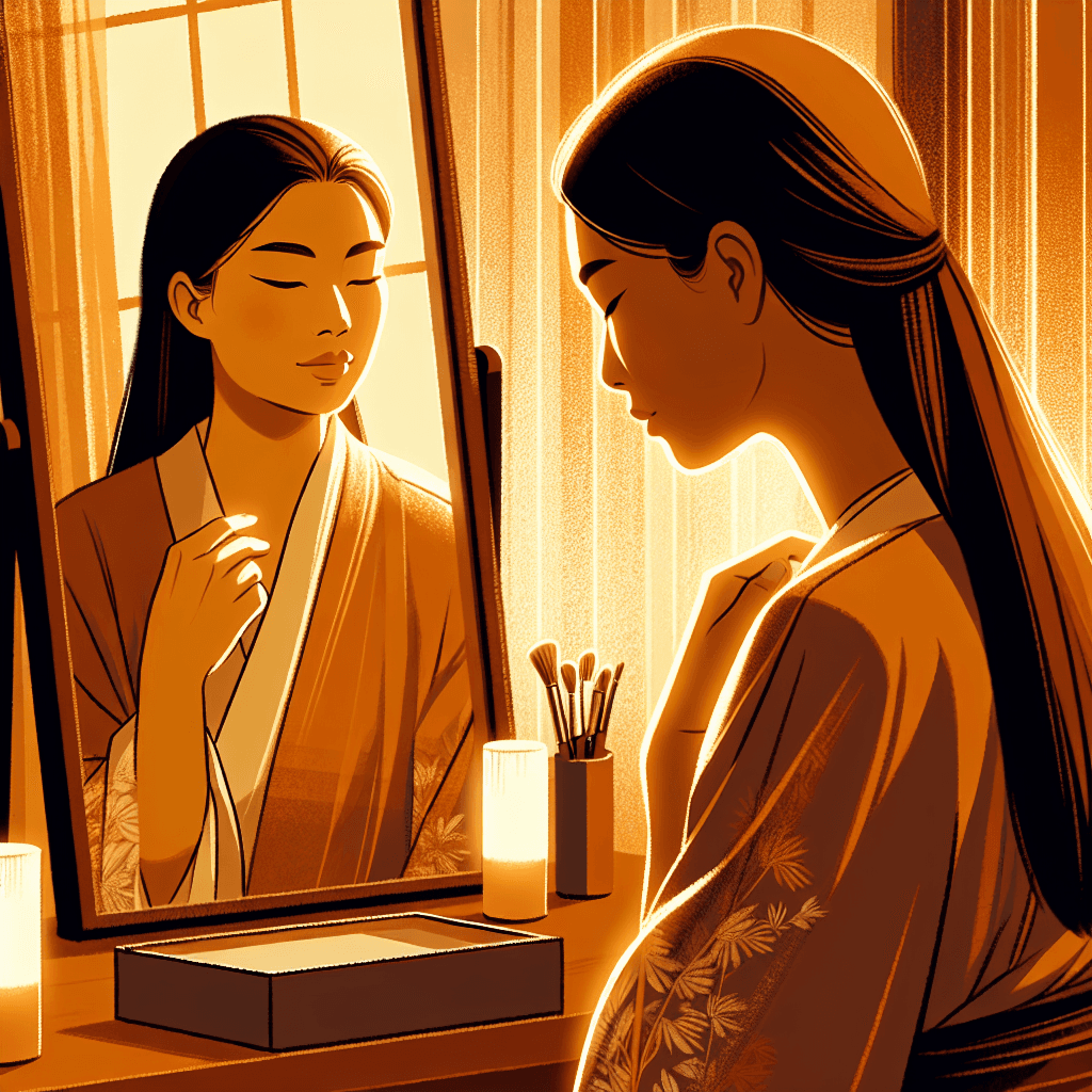 Person looking at their reflection, representing self-awareness and emotional growth