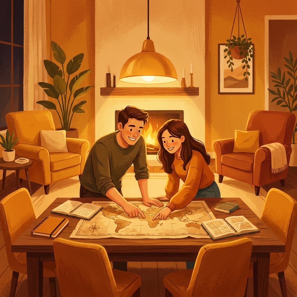 A couple looking at a map together, planning their next chapter