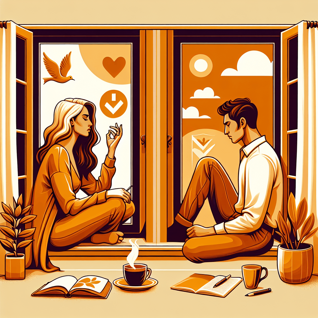 Warm modern illustration of a couple taking a calm pause during a tense moment