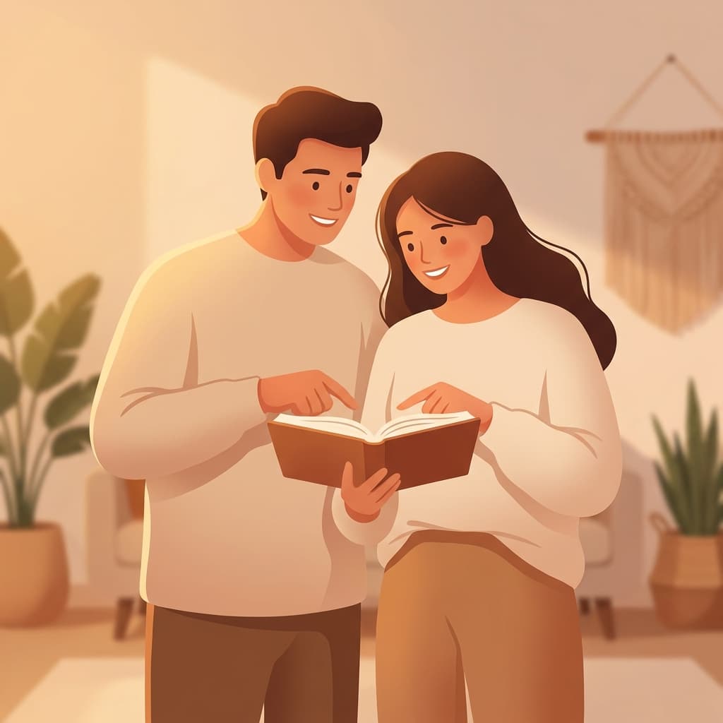 A couple looking at a journal together