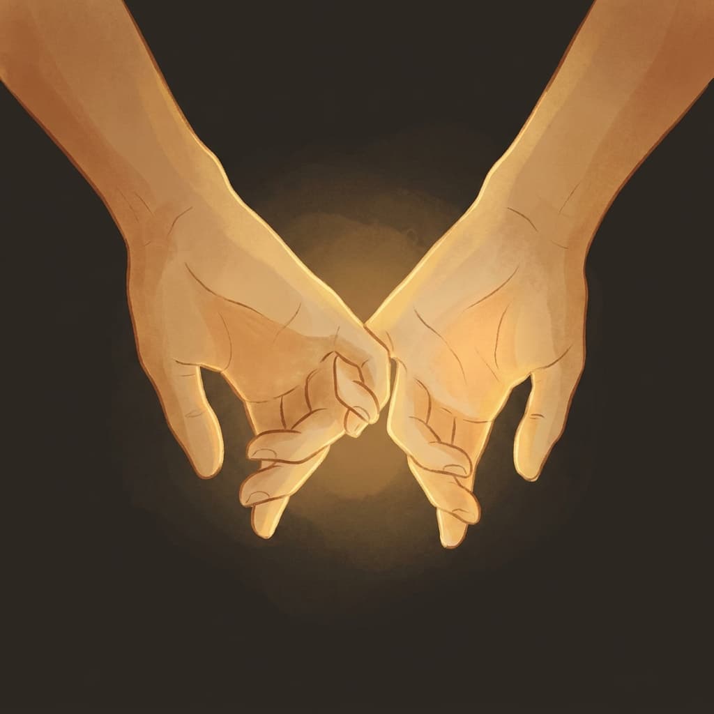 Two pairs of hands gently releasing a tension grip, symbolizing letting go of conflict