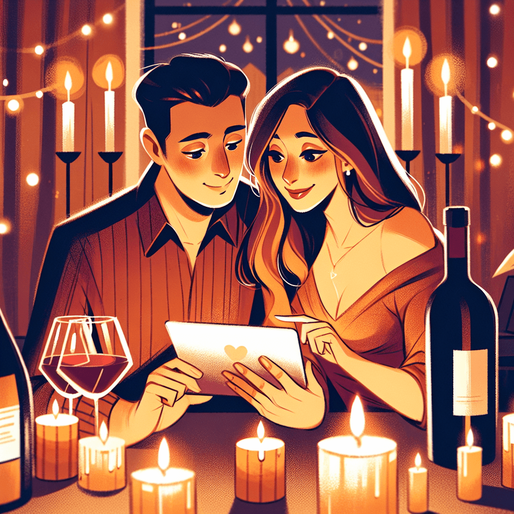 Couple enjoying a relaxed budget date at home with candles and warm lighting